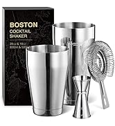 KITESSENSU Boston Cocktail Shaker Set, 4-Piece Boston Shaker Tins Bartender Kit with 18oz & 28oz ...