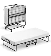 Giantex Folding Bed with Mattress for Adults, Twin Size Rollaway Beds for Guest, Space Saving Por...