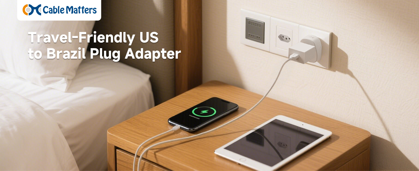 Cable Matters US to Brazil plug adapter for type n outlets in brazil and south africa