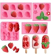JOERSH 4PCS Strawberry Fondant Molds, Bow Fondant Silicone Molds, Fruit Baking Mold for Cake Deco...