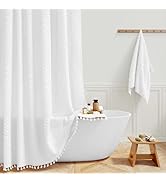 BTTN Boho Farmhouse Shower Curtain, Tufted Leaves Textured Striped Fabric Shower Curtain Set with...