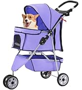 FDW Pet Stroller 3-Wheel Durable Foldable Cat Dog Stroller with Washable Liner Storage Basket Cup...