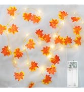 suddus Fake Vines with Maple Leaves String Lights, 6.56ft 20 LED Fairy Lights with Timer, Fall Ga...