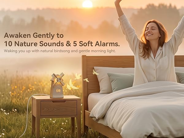 Sunrise Alarm Clock with Rotating Windmill, White Noise Machine for Sleeping