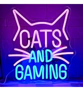 Gyaksjm Cats Gaming Neon Sign Gamer Neon Light Sign Cat LED Light Sign for Gaming Video Room Game...