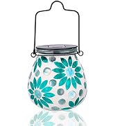 Afirst Mosaic Solar Lanterns Outdoor - Glass Hanging Solar Lights Hollow Out Waterproof Table Lam...