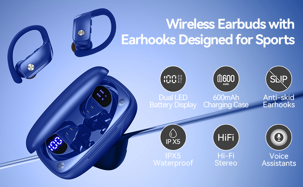 Wireless Earbuds with Earhooks Designed for Sports