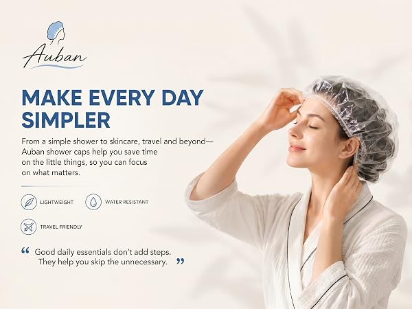 AUBAN DISPOSABLE SHOWER CAPS MAKE EVERY DAY SIMPLER-PACK OF 100 PLASTIC BOWL COVERS HAIR CAP