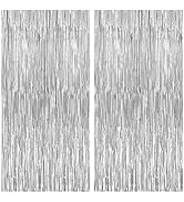 KatchOn, Silver Foil Fringe Curtain - Pack of 2 | Streamers Backdrop for Disco Birthday Decoratio...