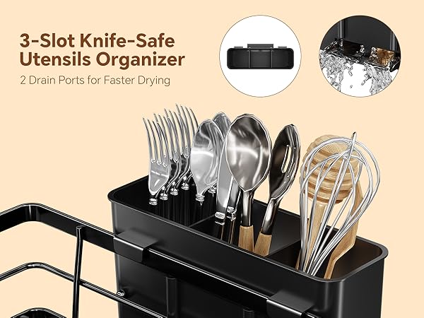 3-Slot Knife-Safe Utensils Organizer