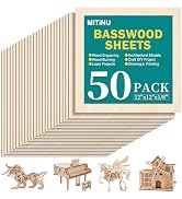 MITINU 50 Pack Basswood Sheets for Crafts,12"x12"x1/8" 3mm Thick Plywood Sheets with Smooth Surfa...