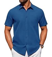 Alimens & Gentle Mens Short Sleeve Dress Shirt Wrinkle Free Solid Casual Button Down Shirts for S...