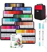 160 Colors Duo Tip Brush Markers, ZSCM Fine Brush Tip Colored Pens Set with Canvas Bag, Gifts for...