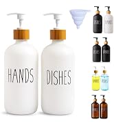 LOOCHICA 2 Pack White Glass Soap Dispenser Set, Hand and Dish Soap Dispenser for Kitchen Sink, Ma...