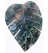 Runyangshi 1PCS Natural Moss Agate Crystal Leaves Sculpture Hand-Carved Large Aquatic Agate Leaf ...