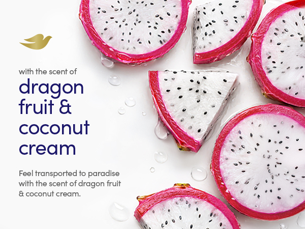 Dragon fruit and coconut cream fragrance message with slices of dragon fruit with water droplets