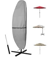 Zenicham Patio Parasol Cover - 600D Waterproof, Anti-UV Fits 7.5-11.5 Feet Offset Umbrella(Gray)