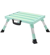 Homeon Wheels RV Steps Aluminum Adjustable Platform Step Folding Heavy Duty Metal Steps with Port...