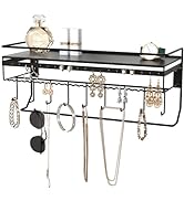 JackCubeDesign Wall Mounted classic Black Iron Designer made Cosmetics Storage Shelf w/ Necklace ...
