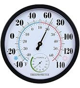 10 Inch Indoor Outdoor Thermometer Hygrometer Combo, Large Dial Analog Temperature Humidity Gauge...