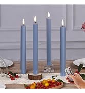 Girimax Dusty Blue Ribbed Flameless Taper Candles with Remote, Flickering LED Wax Candlesticks Ba...
