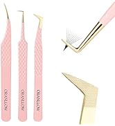 Oranllow Lash Tweezers Set for Eyelash Extensions - 3 Precision Fiber Tip Diamond Grip, Volume,L-...