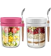Overnight Oats Containers with lids and spoon-Set of 2 Jars 12 oz Large Capacity Airtight Contain...