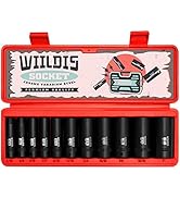 WIILDIS 11 Pieces 3/8-Inch Drive Deep Impact Socket Set, 5/16 to 1 inch, CR-V, SAE, 6 Point, Deep...
