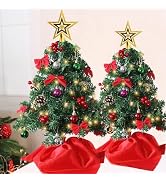 Juegoal 2 Pack Mini Christmas Tree Set 24 Inch / 2 FT, Table Top Artificial Christmas Trees with ...