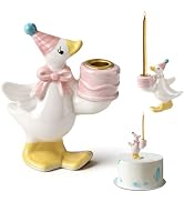 Fieploom Silly Goose Cake Candle Holder, Mini 3.1" Tall, Hand Painted Ceramic Goose Cake Topper, ...