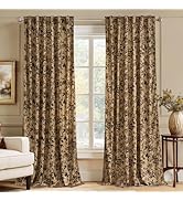 RYB HOME Mustard Yellow Floral Velvet Curtains 84 inches Long, Vintage Fall Curtains with Flower ...