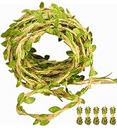 Naidiler 196 Ft Green Leaf Ribbon Jute Burlap Twine Vine with Artificial Leaves for Safari Decor ...