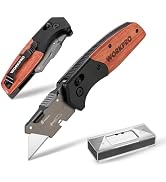WORKPRO Folding Utility Knife, Aluminum and Wood Handle | Razor Blade Knife with Axis Lock, Quick...