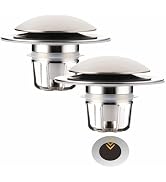 2 Pack Brushed Nickel Bathroom Sink Stopper Pop Up, Wellup 2-in-1 Bathroom Sink Drain Stopper for...