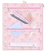 SKYDUE Binder Pencil Pouch for 3 Ring Binder, 3 Compartment Zipper Case, Large Capacity Pen Organ...