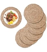 12.5 in Round Woven Placemats Set of 6, Natural Rattan Placemats Boho Chargers for Dinner Plates,...