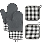Tifanso Plaid Oven Mitts and Pot Holders 4-Piece Set, Oven Mitts Gloves Heat Resistant with Non-S...