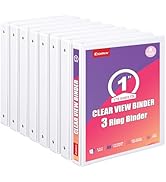 Comix Durable 1 Inch 3 Ring Binder with Clear Cover, 1" Round View Binder with 2 Interior Pockets...