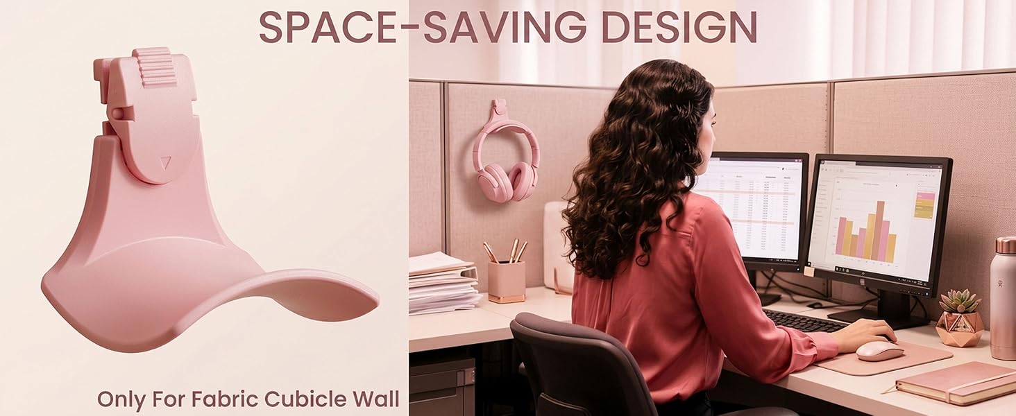 Fabric Wall Headphone Stand for Cubicle Accessories, Pink 1 Pack