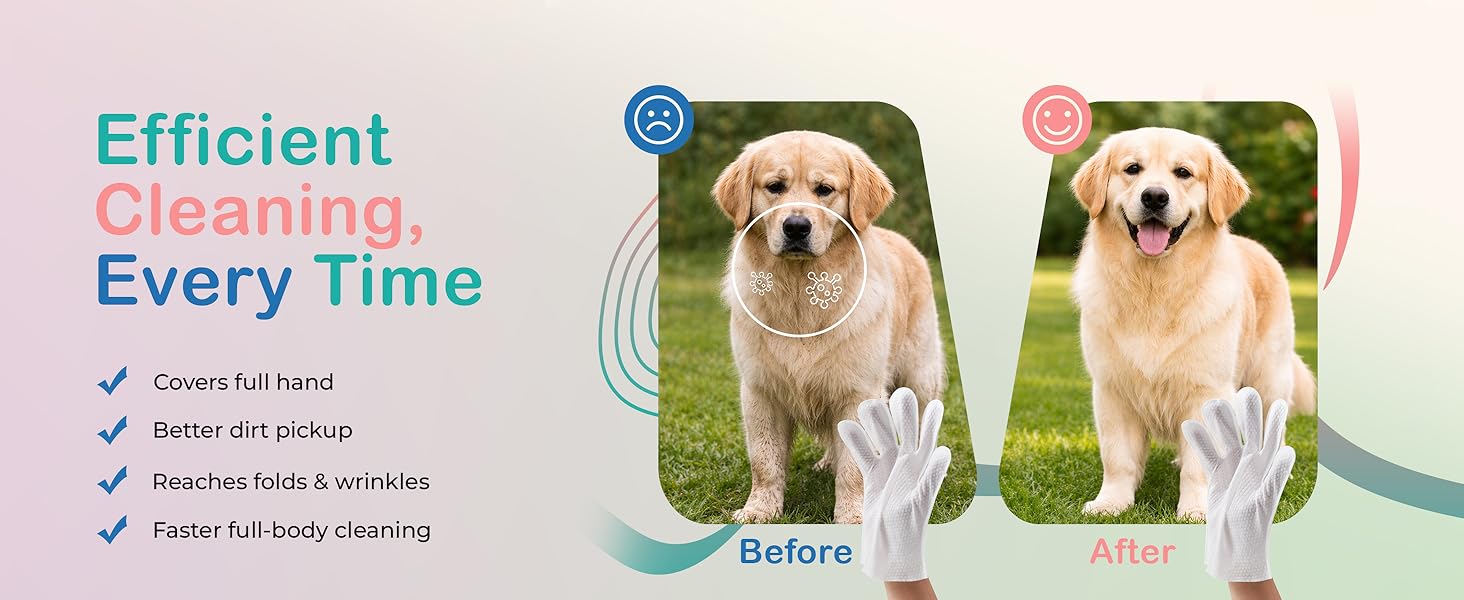 Pet glove wipes for dogs make grooming easier with full hand coverage and better cleaning control