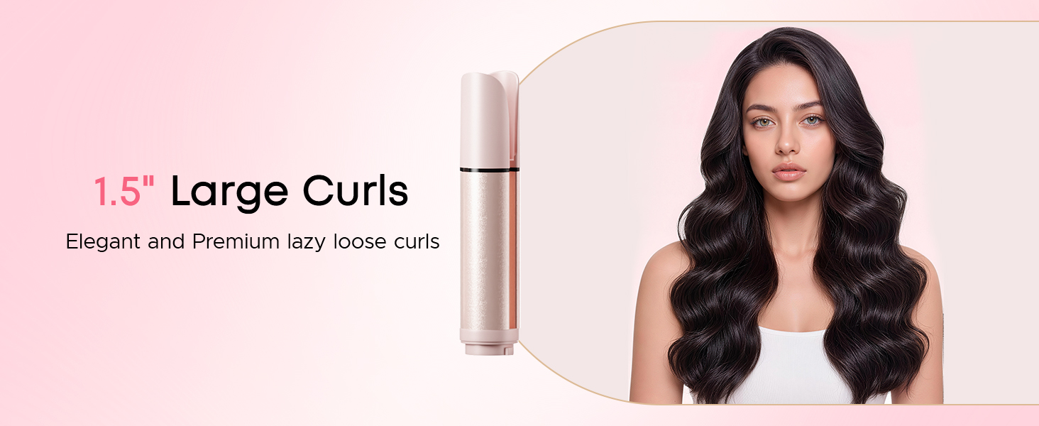Close-up of a female model with curly hair and the product.