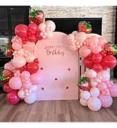 142 Pcs Strawberry Balloon Garland Arch kit,Red,Pink,Light Pink,Strawberry Foil Balloon for Berry...