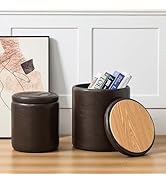 oakvivo Round Set of 2 14.76" L x 14.76" W x 17.32" H Faux Leather Ottoman with Storage, Small Fo...