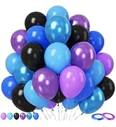 Paready Purple Blue Balloons Set, 50pcs Purple Black Blue Balloons, 12 Inch Purple Royal Blue Bla...