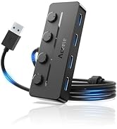 Aceele USB Hub 3.0 with Individual LED Power Switches & Type C Power Port, Multiport USB Splitter...