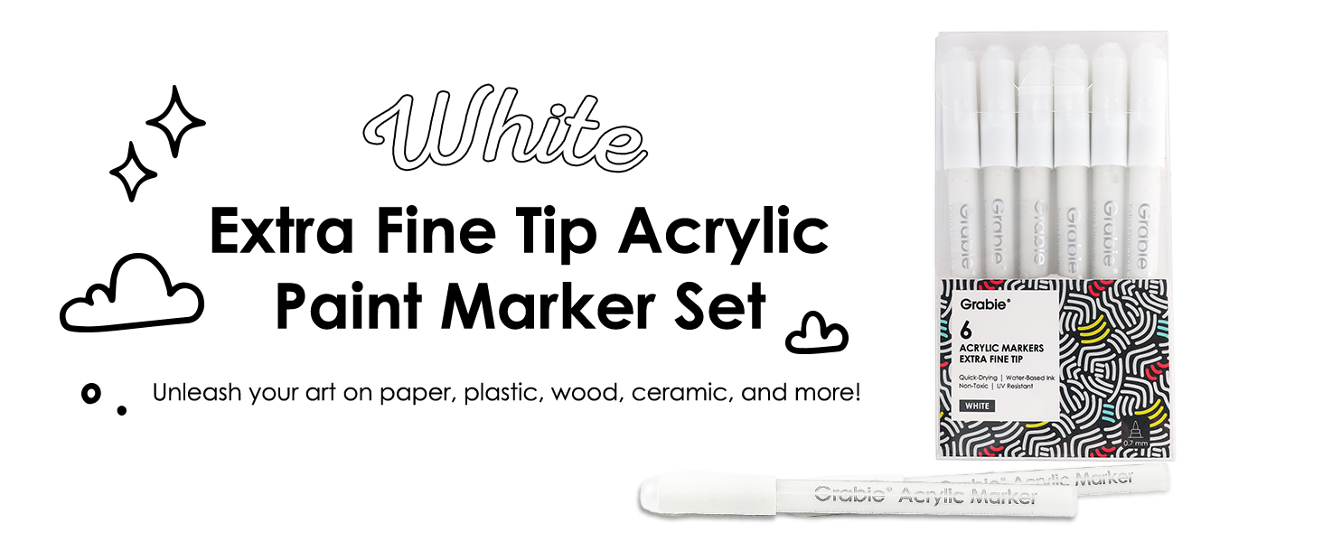 white acrylic marker set of 6