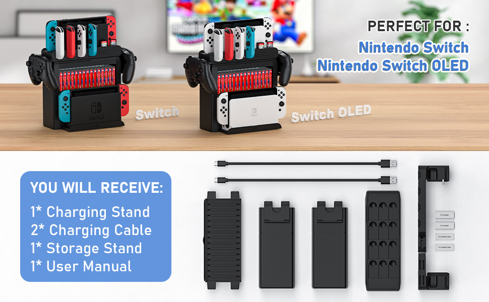 switch gaming accessories organizer controller charger station for desk