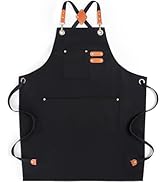 Cardkiss Chef Aprons for Men Women with Large Pockets, Cotton Canvas Water Repellent Kitchen Apro...