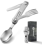 VIRENKNIFE 3-in-1 Camping Eating Utensils, Detachable Pocket Cutlery Folding Spoon, Fork, Knife,S...