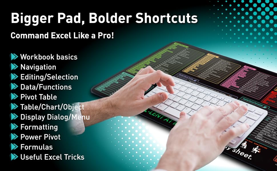 Excel Shortcuts Quick Guide Mouse pad for beginner and Pro